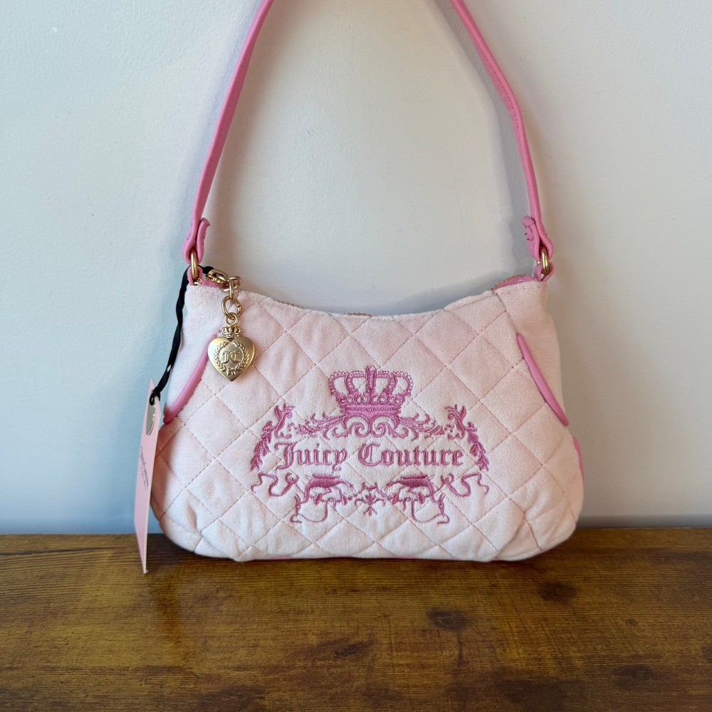 New Juicy Couture Juicy Tale Pink Wristlet Wallet Mini Bag Clutch Gold Fairy Y2K